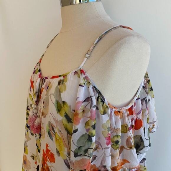 Anthropologie Love Sam Floral cold shoulder top blouse sz L - Picture 10 of 14